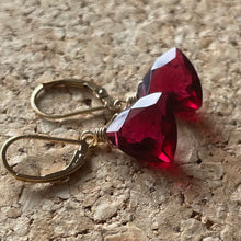 Load image into Gallery viewer, Ravishing Ruby Red Trillion Dangle Earrings