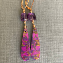 Load image into Gallery viewer, Purple Turquoise and Cushion Cut Quartz earrings, OOAK