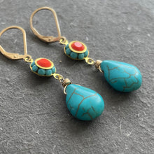 Load image into Gallery viewer, Turquoise and Coral Vintage Dangles