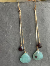 Load image into Gallery viewer, Aquaprase and Rhodolite Garnet Tassel Earrings OOAK