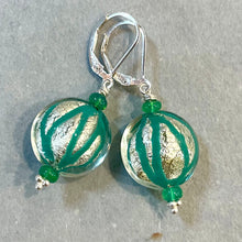 Load image into Gallery viewer, Geometic Silver Foil Murano Glass and Opal Dangle Earrings