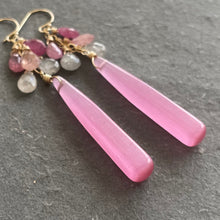 Load image into Gallery viewer, Sapphire Gemstone Dangles with Elongated Shimmer Quartz, OOAK