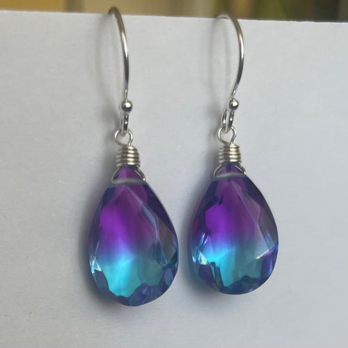 Sparkling Violet to Paraiba PEAR cut Doublet Dangles, metal and earwire options available, Vibrant
