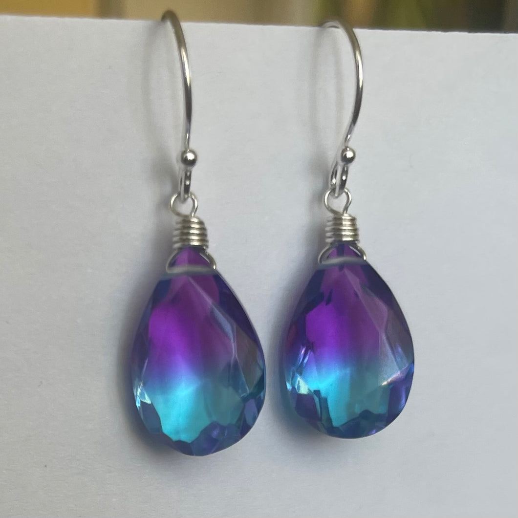 Sparkling Violet to Paraiba PEAR cut Doublet Dangles, metal and earwire options available, Vibrant