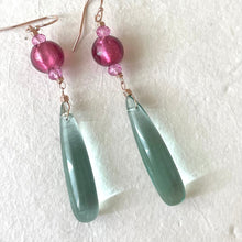 Load image into Gallery viewer, Cranberry and Aquamarine Elongated Teardrop Dangle Earrings, 14k Rose Gold Filled, #2