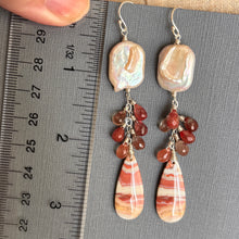 Load image into Gallery viewer, Biwa Pearl, Pink Agate and Andesine Labradorite Earrings, OOAK