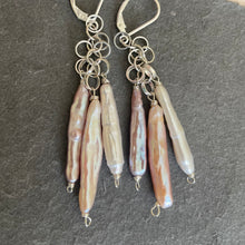 Load image into Gallery viewer, Japanese Biwa Freshwater Pearl Dangle Earrings, OOAK