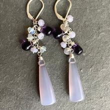 Load image into Gallery viewer, Lavender Chalcedony, Amethyst and Opal Earrings, OOAK