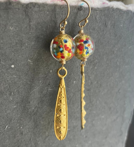 Klimt Inspired Golden Dangle Earrings