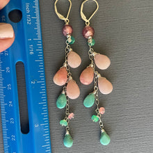 Load image into Gallery viewer, Pink Opal, Murano Glass, Amethyst, Turquoise Cascade Cluster Earrings