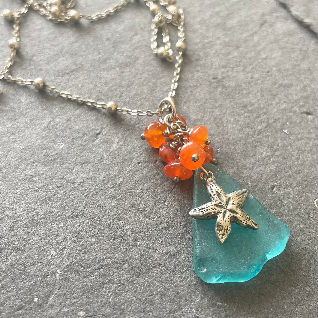 Authentic Sea Glass Necklace, Estate Jewelry