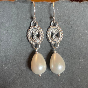 Medallion and Teardrop Pearl Dangles
