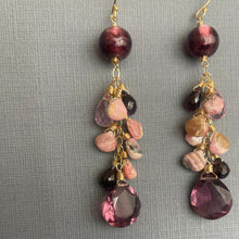 Load image into Gallery viewer, Plummy Rhodocrosite and Garnet Cascade Earrings, OOAK