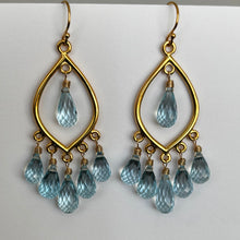 Load image into Gallery viewer, Natural Blue Topaz Goddess Earrings, Gold or Sterling Silver
