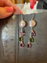 Load image into Gallery viewer, Icy Pink and Green Murano Glass and Quartz Dangle Earrings