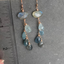 Load image into Gallery viewer, Labradorite and Moss Aquamarine Cascade Earrings, 14k Rose Gold Filled, OOAK