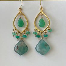 Load image into Gallery viewer, Rare Aquaprase, Chrysoprase and Opal Earrings, OOAK