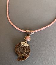 Load image into Gallery viewer, Ammonite Fossil and Pink Agate Earrings OOAK