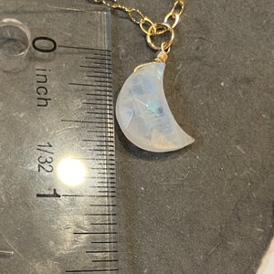 Rainbow Moonstone Carved Moon Necklace