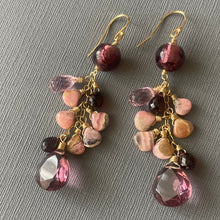 Load image into Gallery viewer, Plummy Rhodocrosite and Garnet Cascade Earrings, OOAK