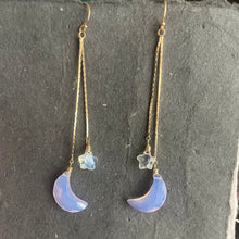 Load image into Gallery viewer, Moon and Star Tassel Earrings, Lavender and Opalite Quartz