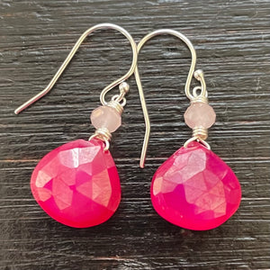 Mystic Pink Chalcedony and Crystal Earrings, OOAK