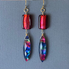 Load image into Gallery viewer, Marquise Ammolite and Murano Glass Earrings OOAK