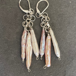 Japanese Biwa Freshwater Pearl Dangle Earrings, OOAK