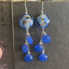 Load image into Gallery viewer, Tanzanite Blue Sweet Roses Murano Glass, Chalcedony Dangle Earrings