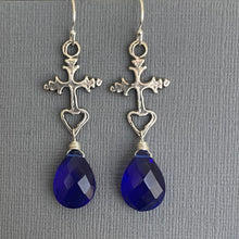Load image into Gallery viewer, Milagro Cross Cobalt Blue Quartz Earrings