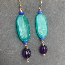 Load image into Gallery viewer, Smooth Amazonite, Opal, Amethyst Earrings, Metal options