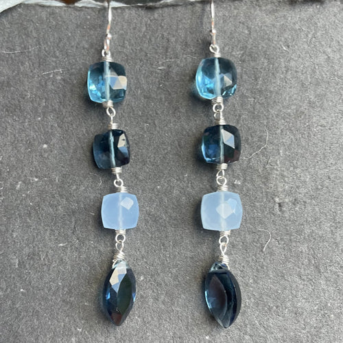 Sparkling Smokey Blue Tones Cushion Cut Earrings