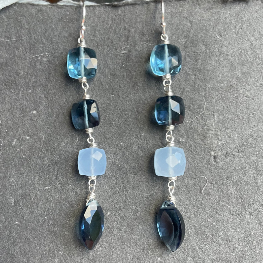 Sparkling Smokey Blue Tones Cushion Cut Earrings
