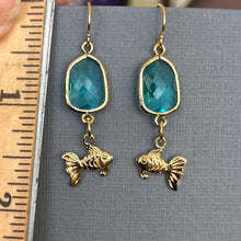 Load image into Gallery viewer, Goldfish and Blue Quartz Earrings
