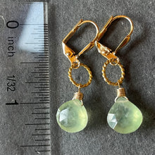 Load image into Gallery viewer, Prehnite single drop small hoop earrings, OOAK