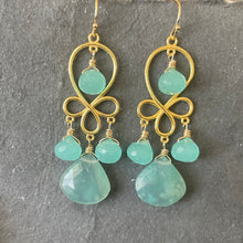 Load image into Gallery viewer, Aquaprase and Chalcedony Chandelier Earrings, OOAK