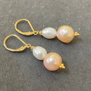 Edison and Freshwater Pearl Dangles, 14k gold filled leverback, OOAK