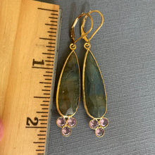 Load image into Gallery viewer, Gold Shimmer Queen Labradorite and Lilac CZ Earrings, OOAK