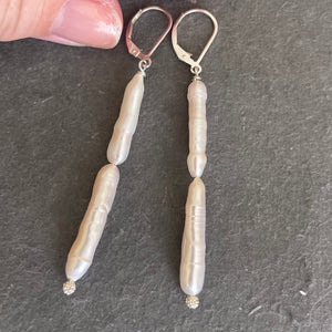 Japanese Biwa Freshwater Pearl Dangle Earrings, OOAK