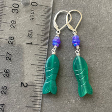 Load image into Gallery viewer, Carved Green Onyx and Opal Fish earrings