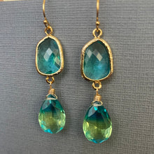 Load image into Gallery viewer, Paraiba to Emerald to Lime Doublet Bezel Earrings