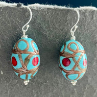 Turquoise Egg Murano Glass Dangle Earrings