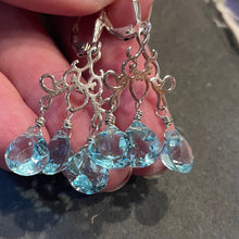 Load image into Gallery viewer, Aquamarine Sparkle Scroll Chandelier Earrings, OOAK