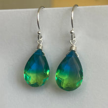 Load image into Gallery viewer, Sparkling Paraiba to Emerald PEAR cut Doublet Dangles, metal and earwire options available, Vibrant