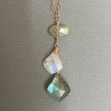 Load image into Gallery viewer, Rainbow Moonstone and Labradorite Moroccan Cut Necklace, 14k Rose Gold Filled, OOAK