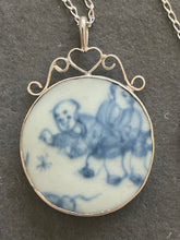 Load image into Gallery viewer, Antique Hand Painted Porcelain Tile Pendant Necklace, Estate