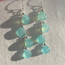 Load image into Gallery viewer, Aqua Chalcedony Shell Dangle Earrings