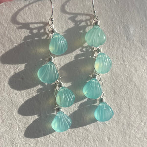 Aqua Chalcedony Shell Dangle Earrings