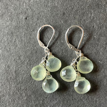 Load image into Gallery viewer, Prehnite trio cascade earrings, leverback, OOAK