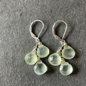 Prehnite trio cascade earrings, leverback, OOAK